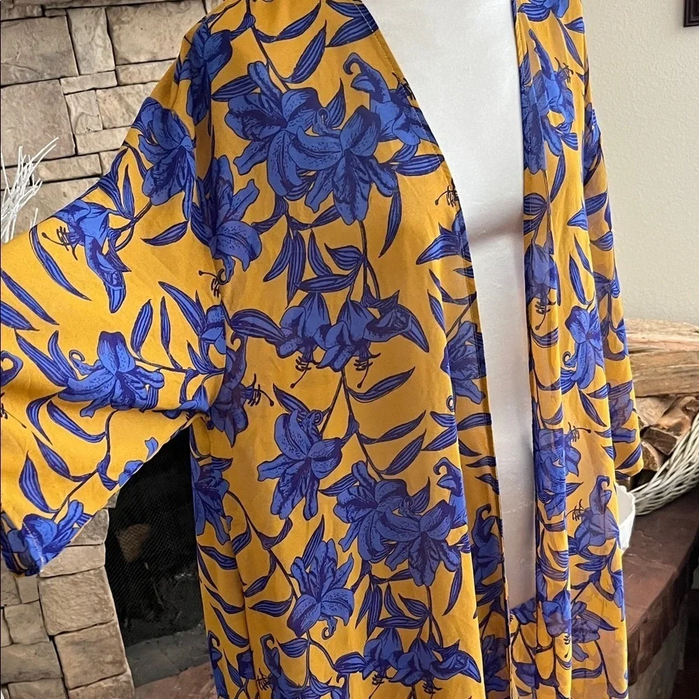 Floral Kimono Blue Bronze Size S H&M Duster Cover Up - Picture 3 of 6
